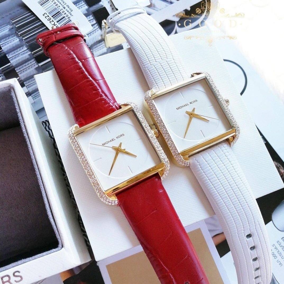 Đồng Hồ Michael Kors Lake |Nữ Giới |Mặt Chữ Nhật |Đính Đá |Dây Da Đỏ |Máy Pin (Quartz) |Size 32x39mm |donghogiatot.vn