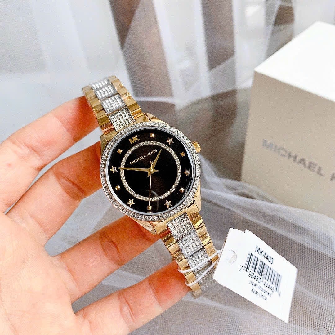 Đồng Hồ Michael Kors Lauryn |Nữ Giới |Mặt Tròn Đen |Dây Kim Loại Vàng Gold |Máy Pin (Quartz) |Size 33mm |donghogiatot.vn