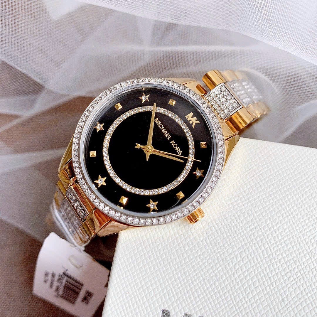 Đồng Hồ Michael Kors Lauryn |Nữ Giới |Mặt Tròn Đen |Dây Kim Loại Vàng Gold |Máy Pin (Quartz) |Size 33mm |donghogiatot.vn