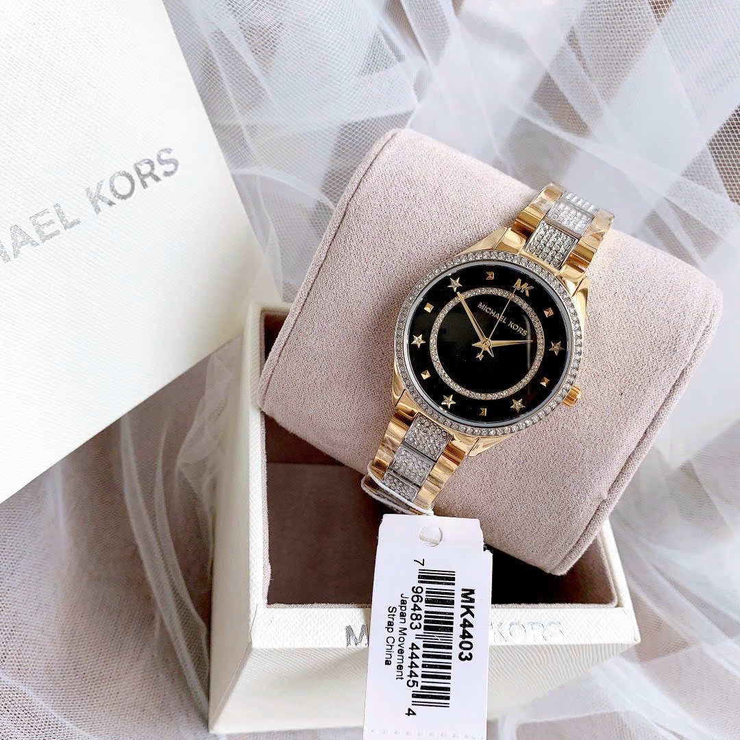 Đồng Hồ Michael Kors Lauryn |Nữ Giới |Mặt Tròn Đen |Dây Kim Loại Vàng Gold |Máy Pin (Quartz) |Size 33mm |donghogiatot.vn