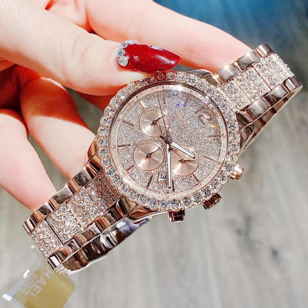 Đồng Hồ Michael Kors Layton |Nữ Giới |Rose Gold |Full Đá |Dây Kim Loại |Máy Pin (Quartz) |Size 42mm |donghogiatot.vn