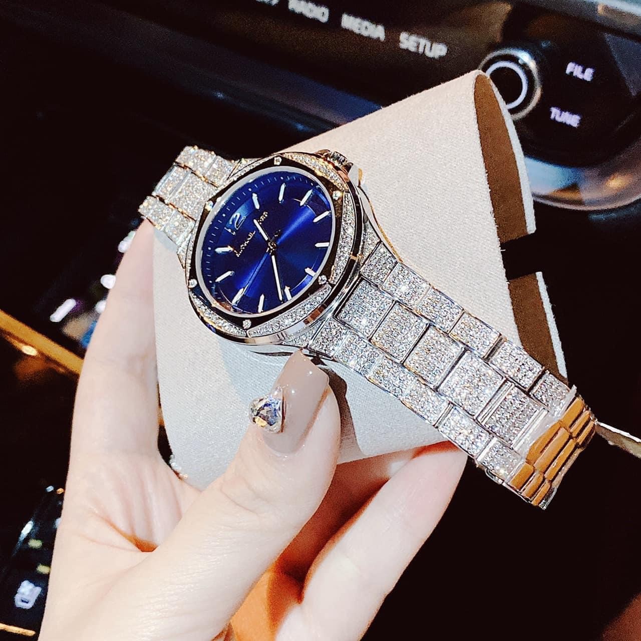 Đồng Hồ Michael Kors Lennox |Unisex |Mặt Xanh Dương |Dây Kim Loại Full Đá |Máy Pin (Quartz) |Size 43mm |donghogiatot.vn