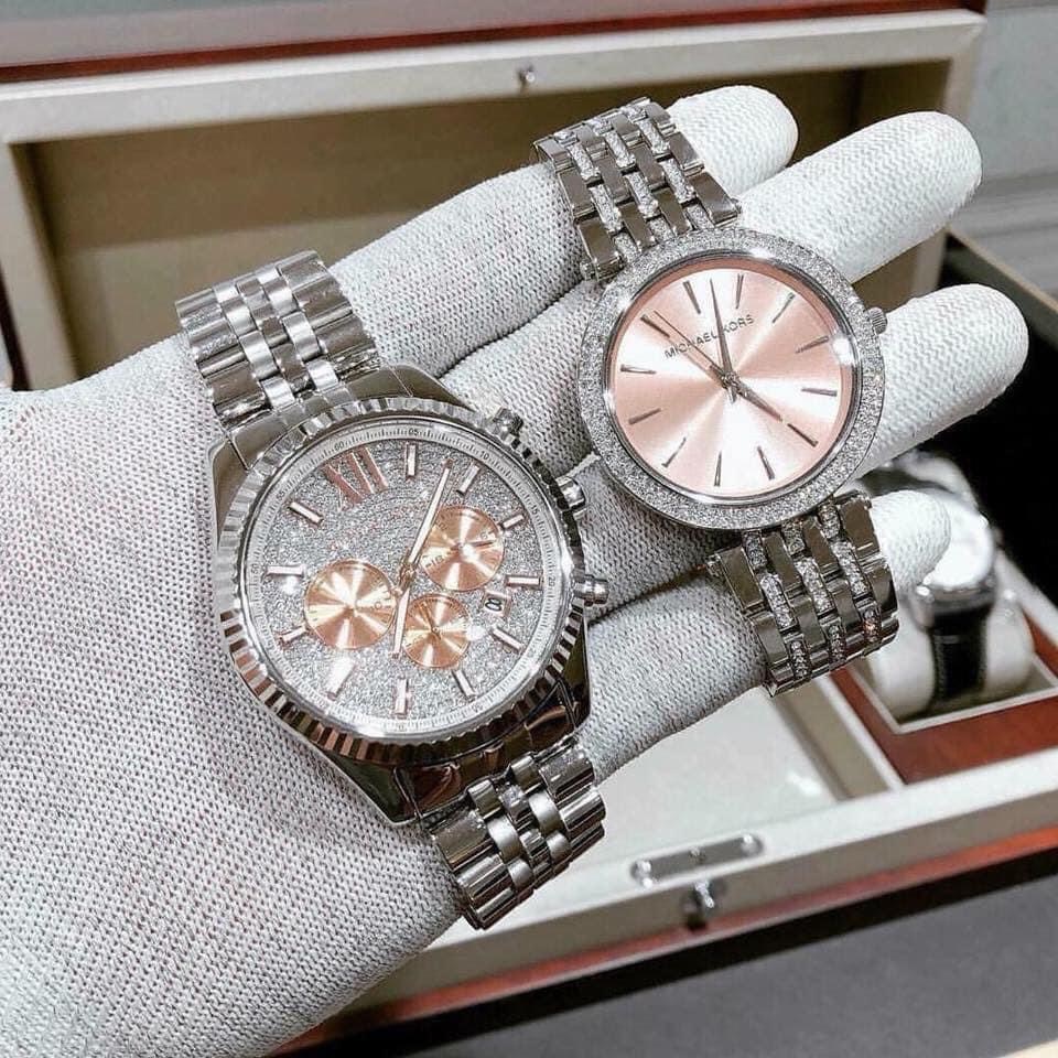 Đồng Hồ Michael Kors Lexington |Cặp Đôi |Đính Đá |Dây Kim Loại Silver |Máy Pin (Quartz) |Size 44x39mm |donghogiatot.vn