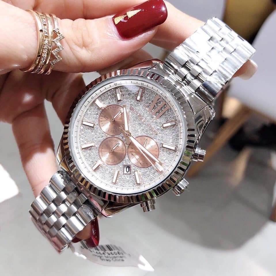 Đồng Hồ Michael Kors Lexington |Cặp Đôi |Đính Đá |Dây Kim Loại Silver |Máy Pin (Quartz) |Size 44x39mm |donghogiatot.vn