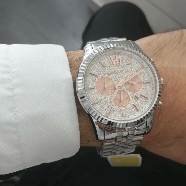 Đồng Hồ Michael Kors Lexington |Cặp Đôi |Đính Đá |Dây Kim Loại Silver |Máy Pin (Quartz) |Size 44x39mm |donghogiatot.vn