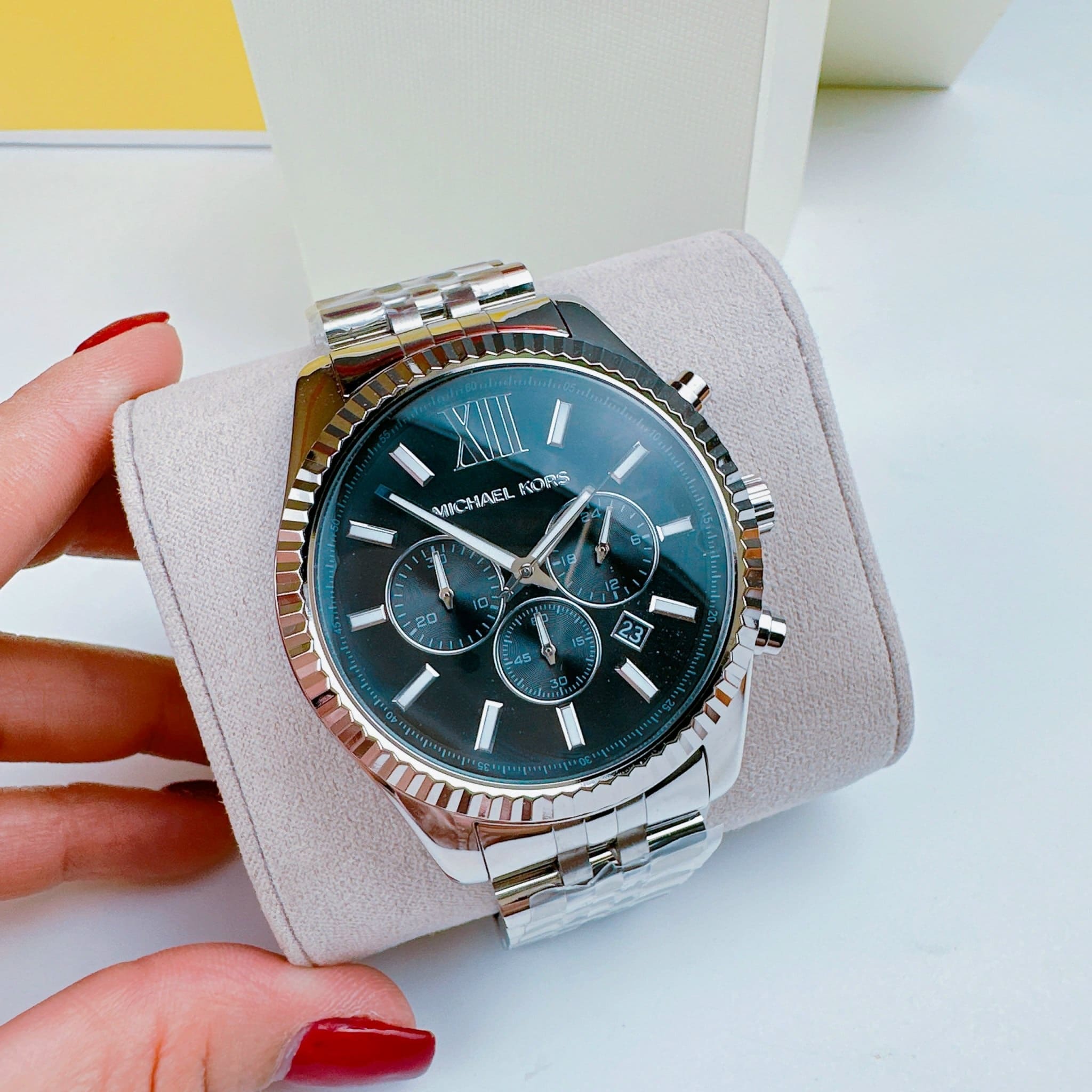 Đồng Hồ Michael Kors Lexington |Nam Giới |Mặt Đen |Dây Kim Loại Silver |Máy Pin (Quartz) |Size 45mm |donghogiatot.vn