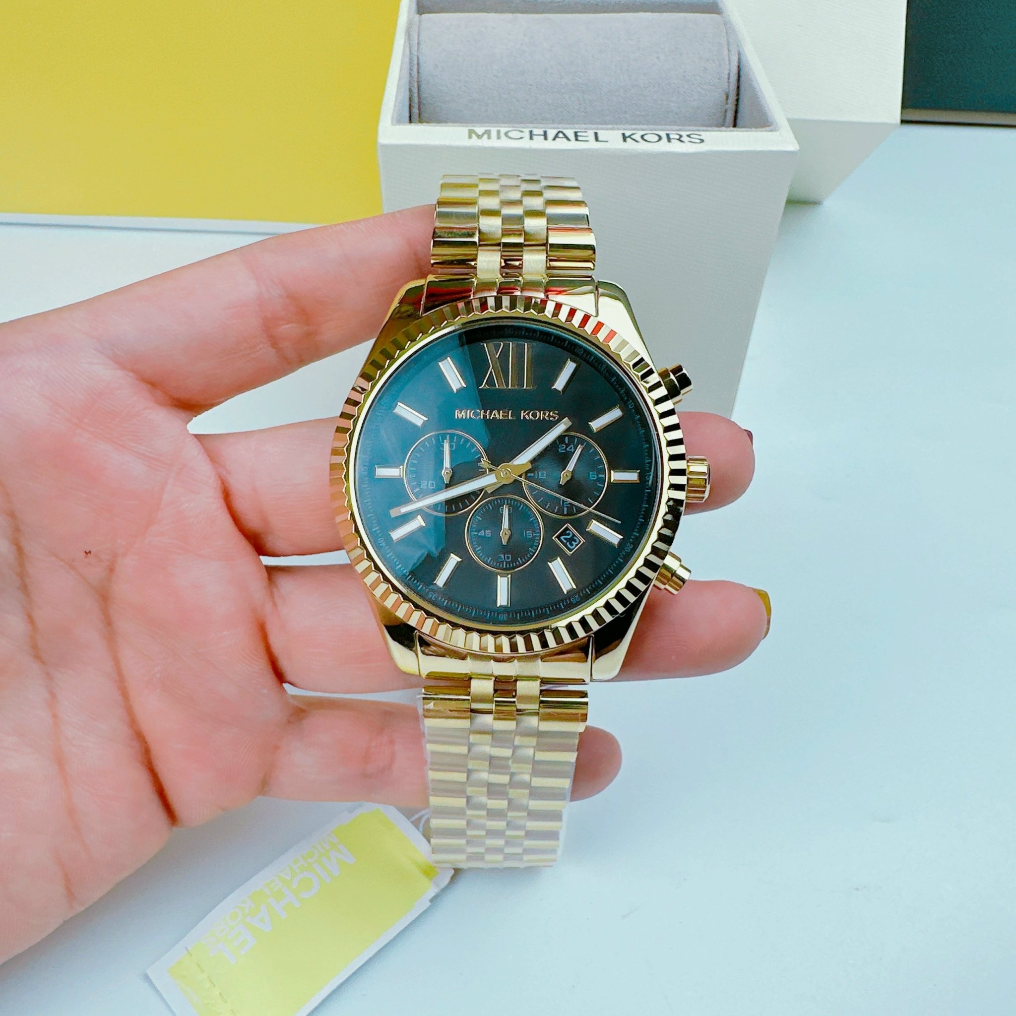 Đồng Hồ Michael Kors Lexington |Nam Giới |Mặt Đen |Dây Kim Loại Vàng Gold |Máy Pin (Quartz) |Size 45mm |donghogiatot.vn