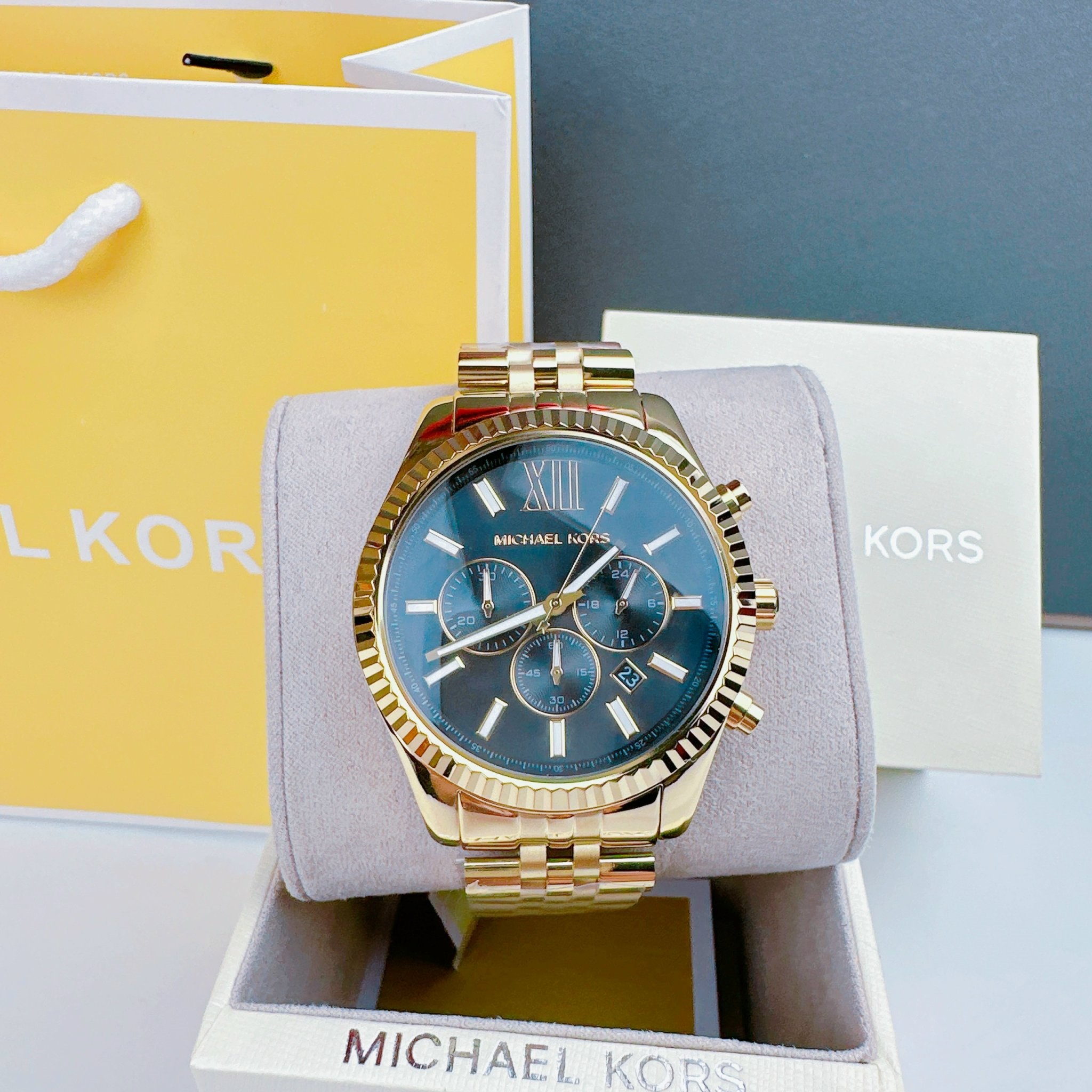 Đồng Hồ Michael Kors Lexington |Nam Giới |Mặt Đen |Dây Kim Loại Vàng Gold |Máy Pin (Quartz) |Size 45mm |donghogiatot.vn