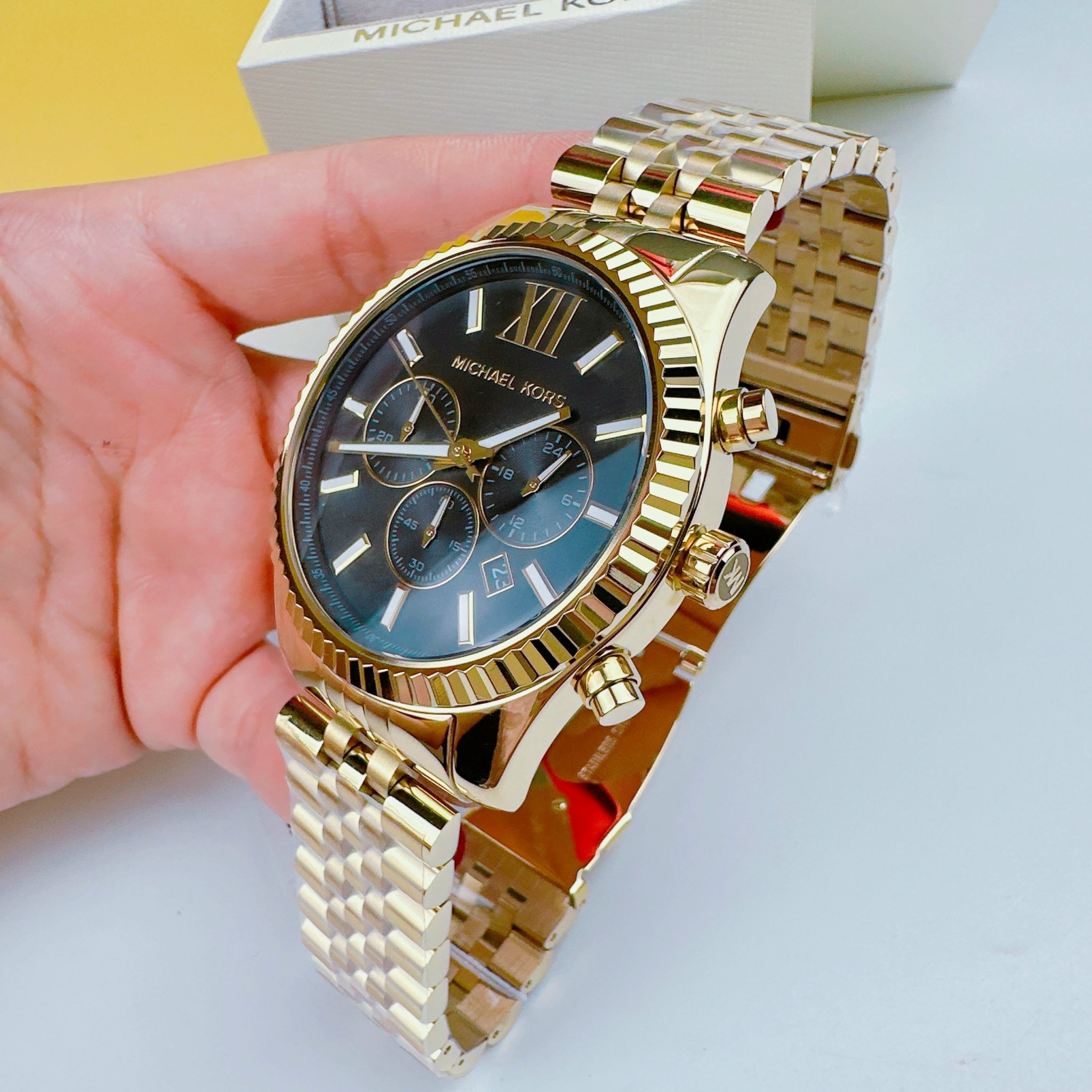 Đồng Hồ Michael Kors Lexington |Nam Giới |Mặt Đen |Dây Kim Loại Vàng Gold |Máy Pin (Quartz) |Size 45mm |donghogiatot.vn
