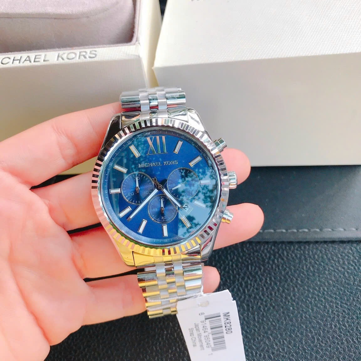 Đồng Hồ Michael Kors Lexington |Nam Giới |Mặt Xanh Dương |Dây Kim Loại Silver |Máy Pin (Quartz) |Size 45mm |donghogiatot.vn