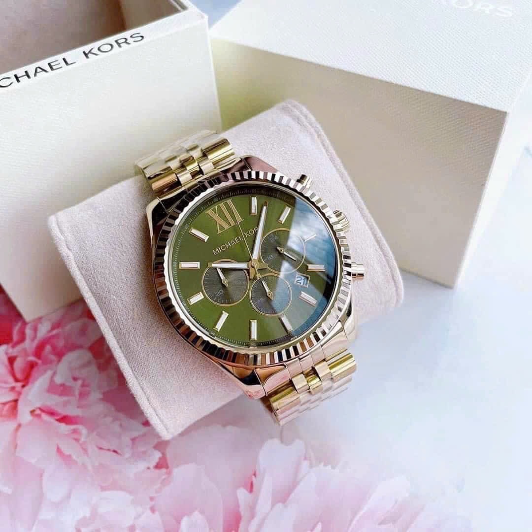 Đồng Hồ Michael Kors Lexington |Nam Giới |Mặt Xanh Lá |Dây Kim Loại Vàng Gold |Máy Pin (Quartz) |Size 45mm |donghogiatot.vn
