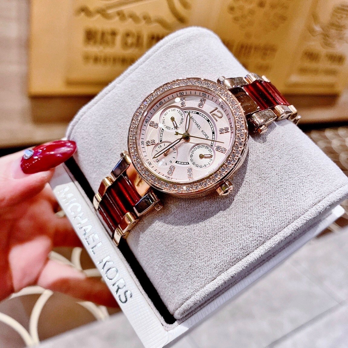 Đồng Hồ Michael Kors Parker Mini |Nữ Giới |Dây Kim Loại Mix Acetate Đỏ |Máy Pin (Quartz) |Size 33mm |donghogiatot.vn