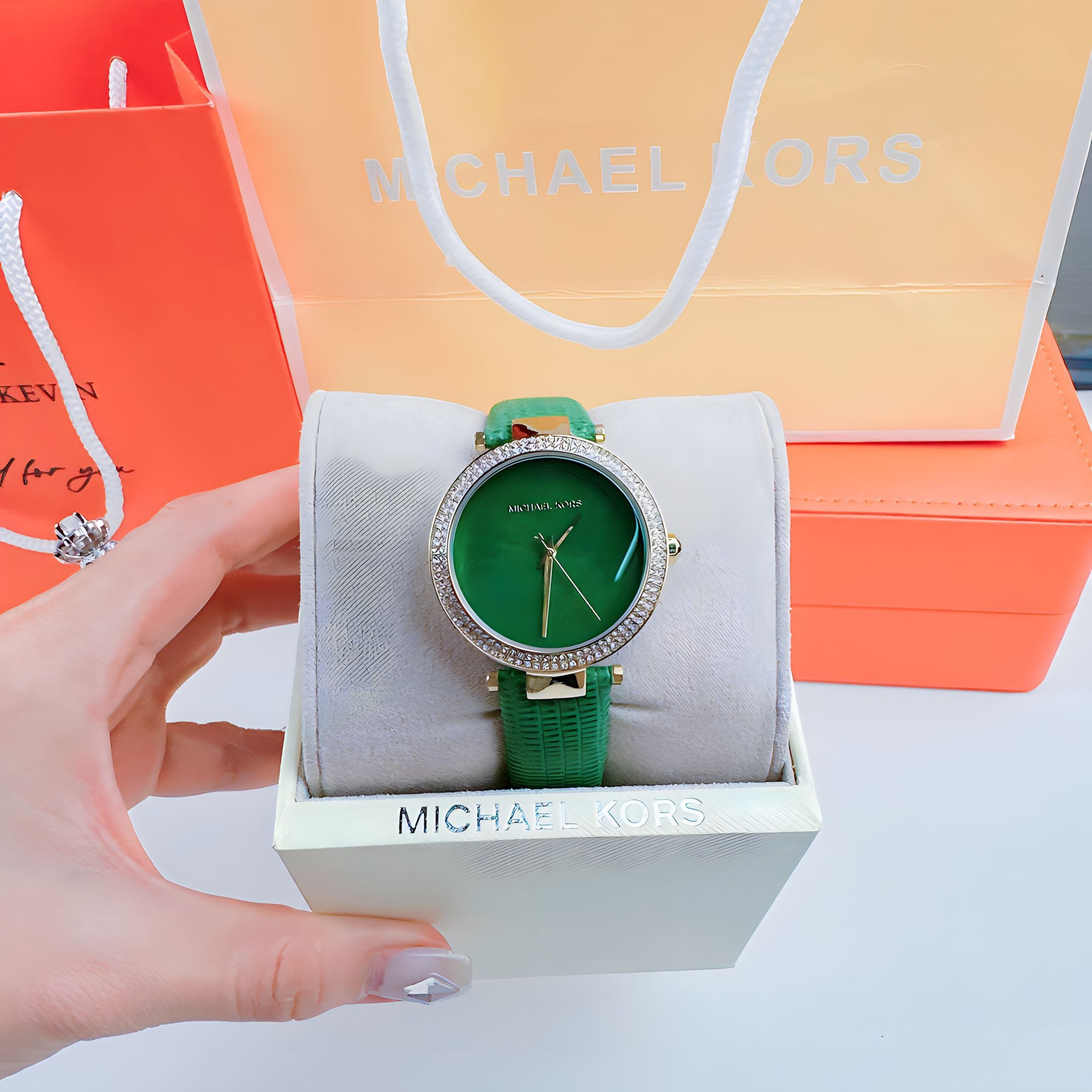 Đồng Hồ Michael Kors Parker Mini |Nữ Giới |Đính Đá |Dây Da Xanh Lá |Máy Pin (Quartz) |Size 33mm |donghogiatot.vn