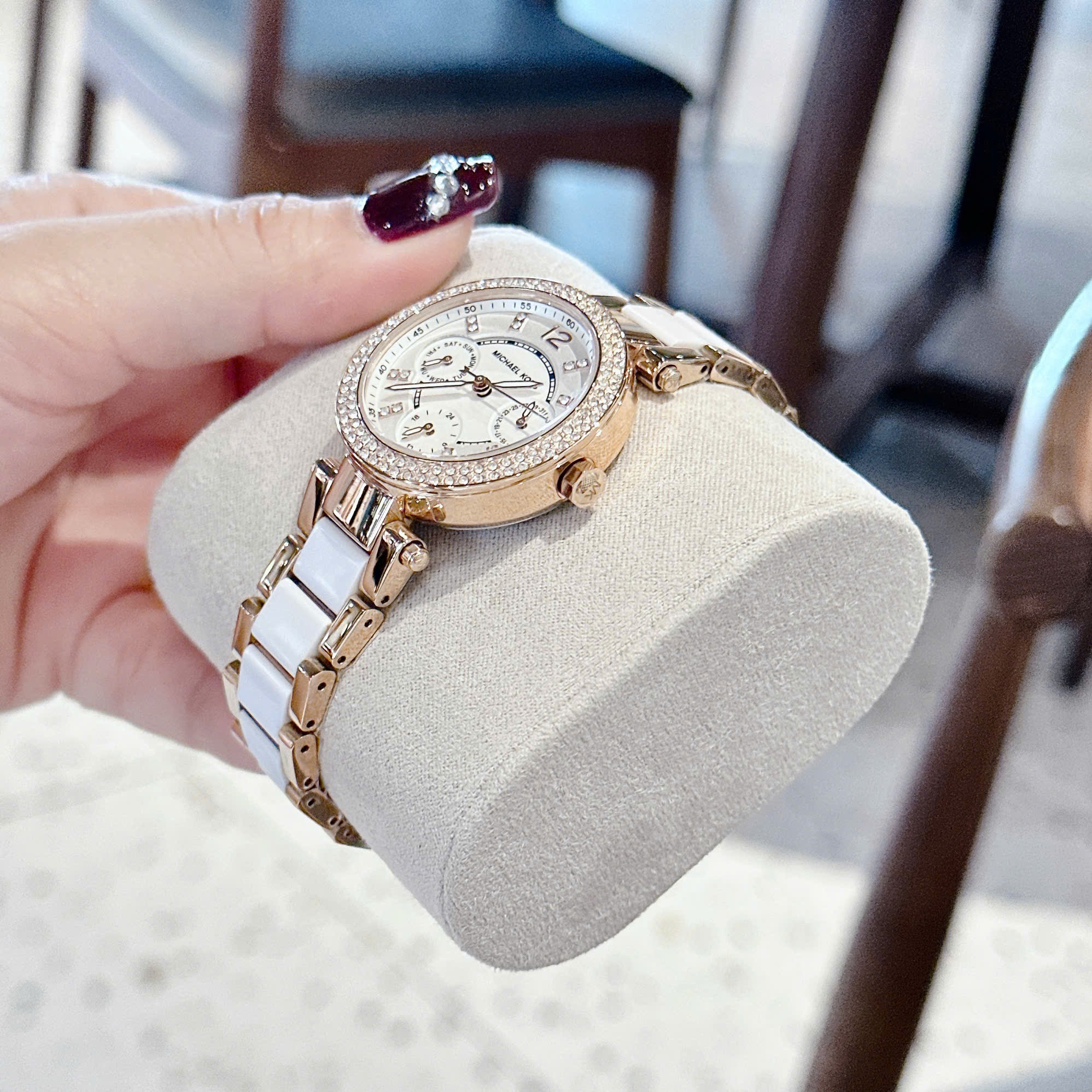 Đồng Hồ Micheal Kors Parker Mini |Nữ Giới |Rose Gold |Dây Kim Loại Mix Acetat Trắng |Máy Pin (Quartz) |Size 33mm |donghogiatot.vn