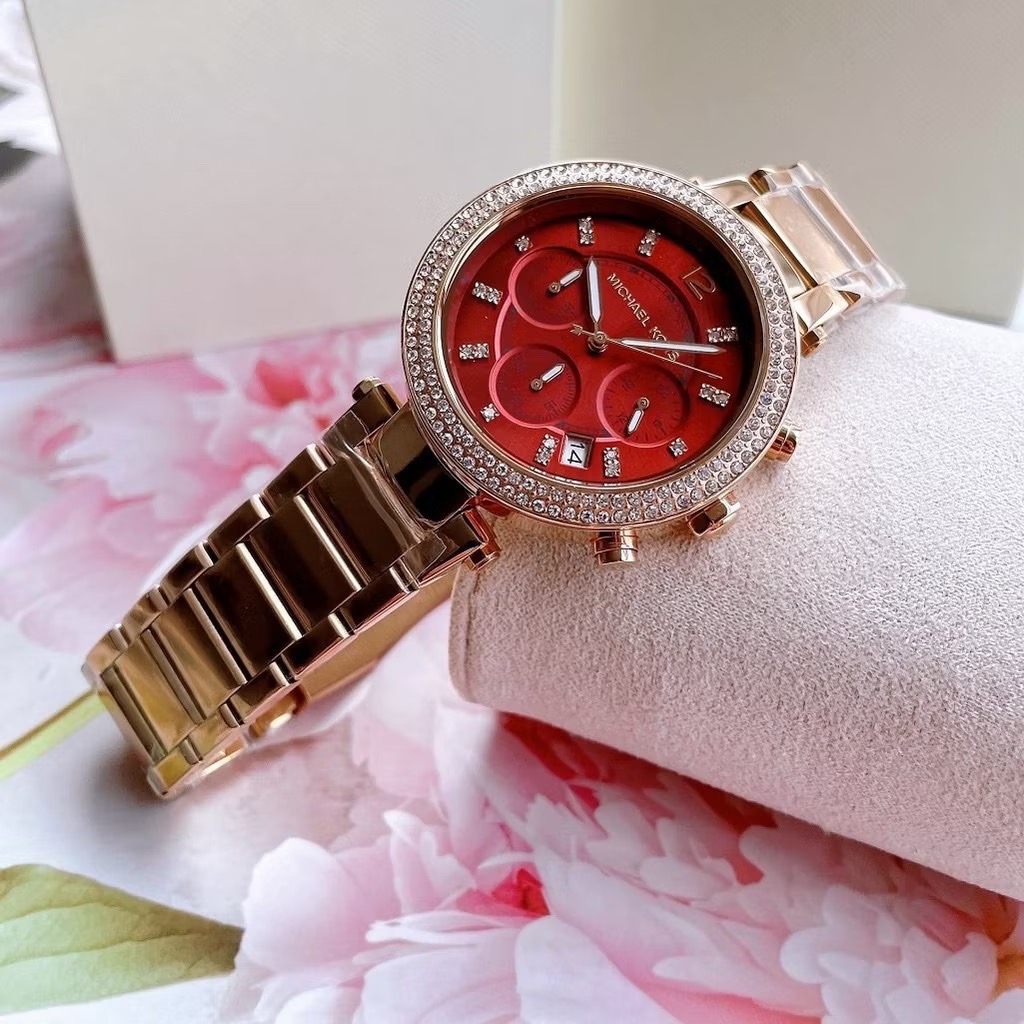 Đồng Hồ Michael Kors Parker |Nữ Giới |Mặt Đỏ |Dây Kim Loại Rose Gold |Máy Pin (Quartz) |Size 38mm |donghogiatot.vn