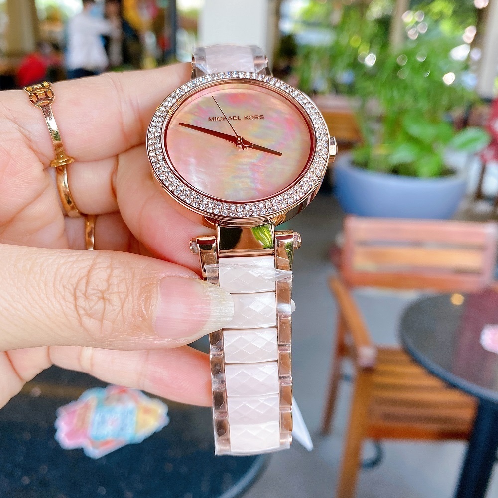 Đồng Hồ Michael Kors Parker |Nữ Giới |Rose Gold |Dây Kim Loại Mix Acetate Trắng |Máy Pin (Quartz) |Size 39mm |donghogiatot.vn