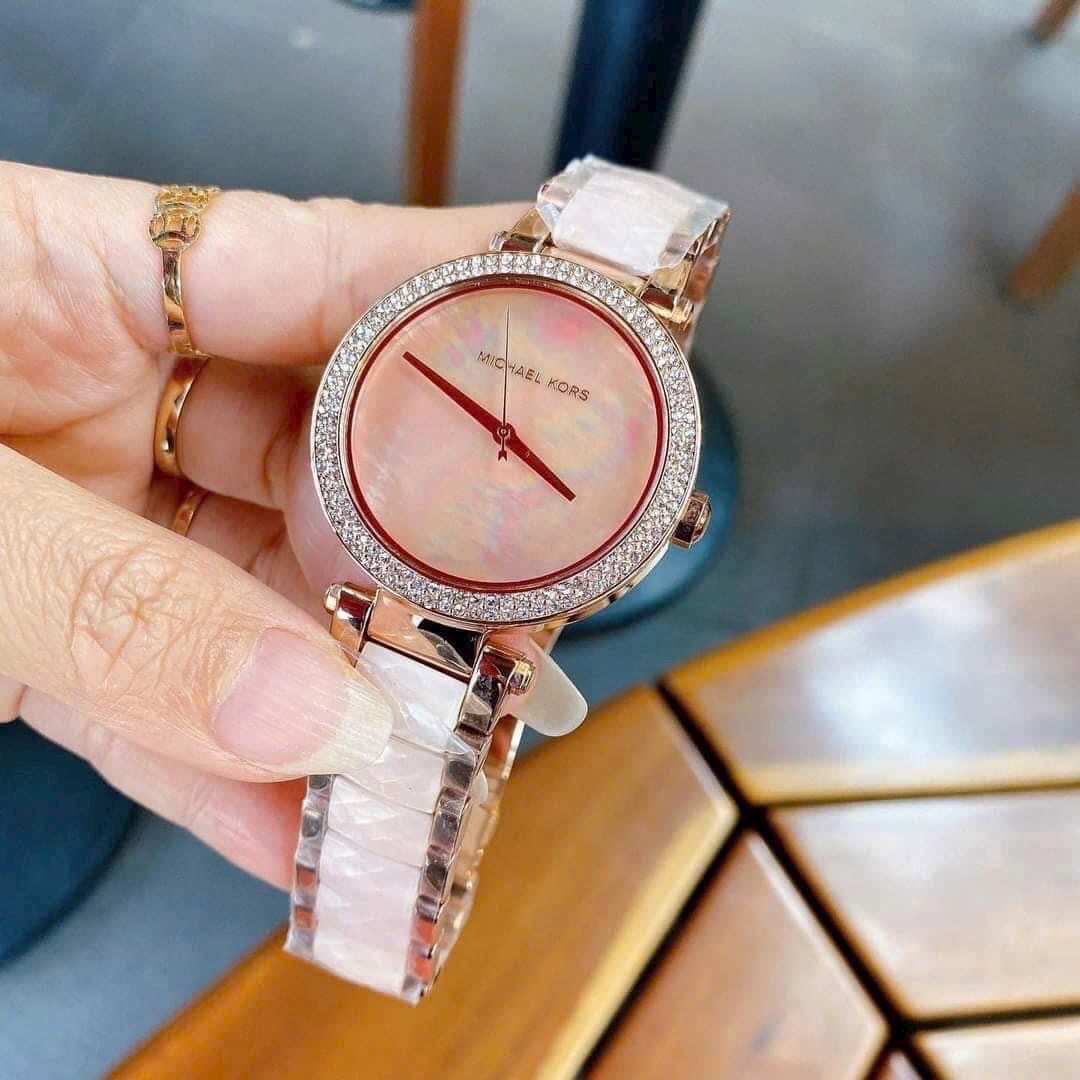 Đồng Hồ Michael Kors Parker |Nữ Giới |Rose Gold |Dây Kim Loại Mix Acetate Trắng |Máy Pin (Quartz) |Size 39mm |donghogiatot.vn