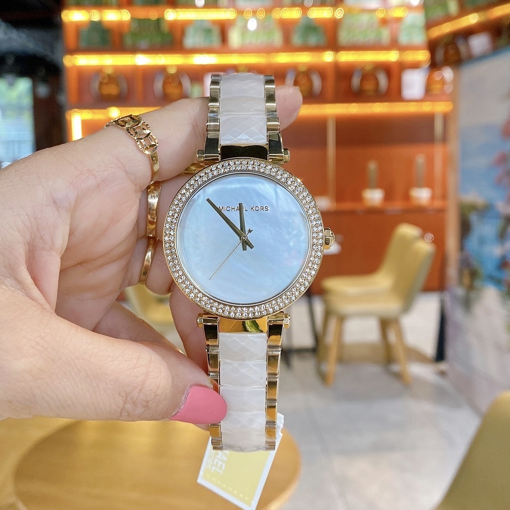 Đồng Hồ Michael Kors Parker |Nữ Giới |Vàng Gold |Dây Kim Loại Mix Acetate Trắng |Máy Pin (Quartz) |Size 39mm |donghogiatot.vn