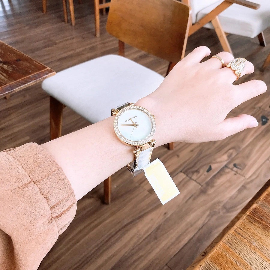 Đồng Hồ Michael Kors Parker |Nữ Giới |Vàng Gold |Dây Kim Loại Mix Acetate Trắng |Máy Pin (Quartz) |Size 39mm |donghogiatot.vn