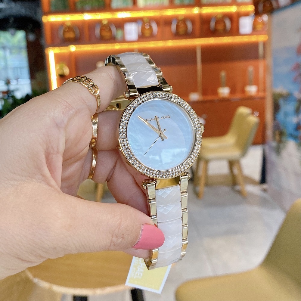 Đồng Hồ Michael Kors Parker |Nữ Giới |Vàng Gold |Dây Kim Loại Mix Acetate Trắng |Máy Pin (Quartz) |Size 39mm |donghogiatot.vn