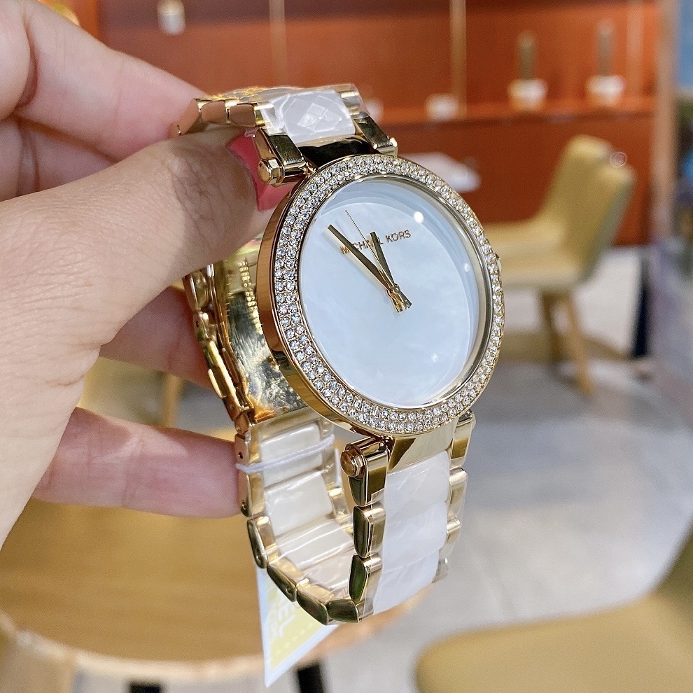 Đồng Hồ Michael Kors Parker |Nữ Giới |Vàng Gold |Dây Kim Loại Mix Acetate Trắng |Máy Pin (Quartz) |Size 39mm |donghogiatot.vn