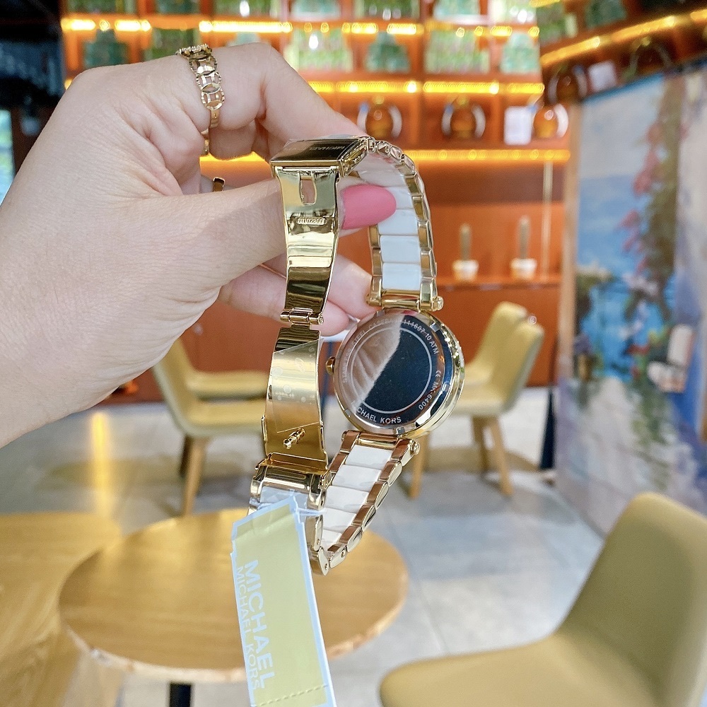 Đồng Hồ Michael Kors Parker |Nữ Giới |Vàng Gold |Dây Kim Loại Mix Acetate Trắng |Máy Pin (Quartz) |Size 39mm |donghogiatot.vn