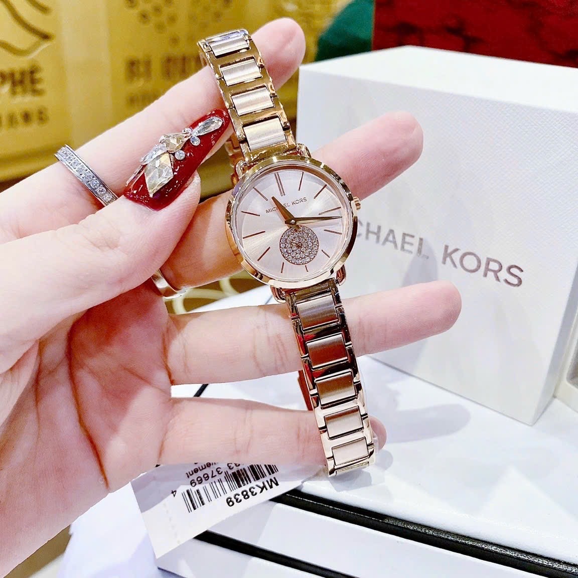 Đồng Hồ Michael Kors Portia |Nữ Giới |Mặt Đính Đá |Dây Kim Loại Rose Gold |Máy Pin (Quartz) |Size 28mm |donghogiatot.vn