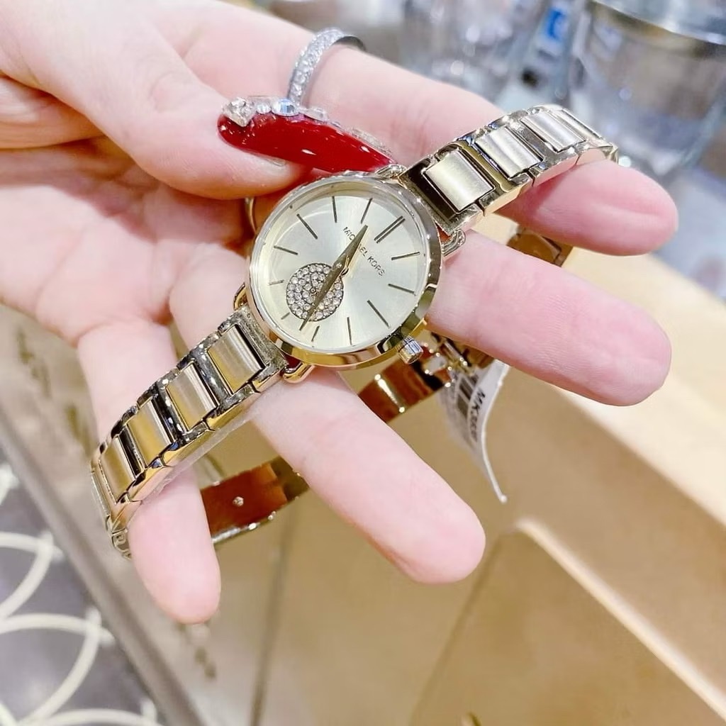 Đồng Hồ Michael Kors Portia |Nữ Giới |Mặt Đính Đá |Dây Kim Loại Vàng Gold |Máy Pin (Quartz) |Size 28mm |donghogiatot.vn