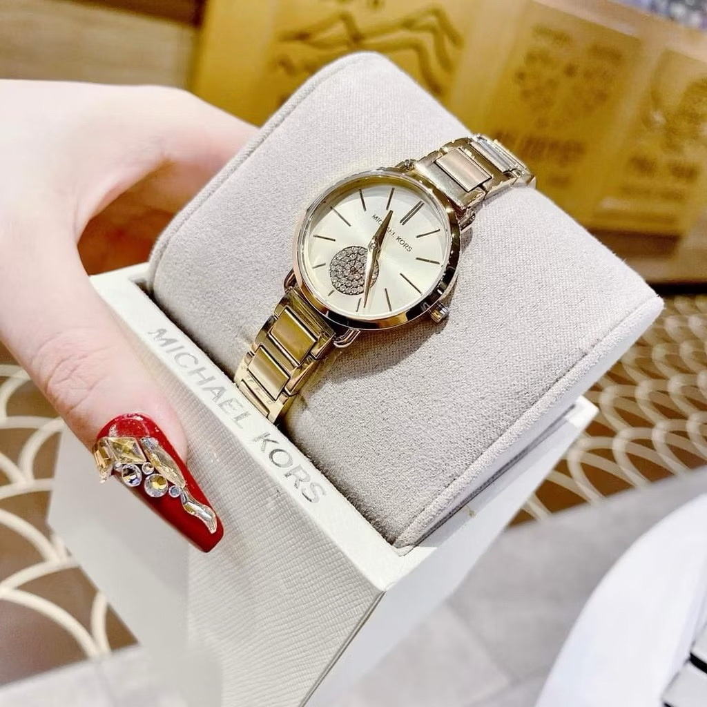 Đồng Hồ Michael Kors Portia |Nữ Giới |Mặt Đính Đá |Dây Kim Loại Vàng Gold |Máy Pin (Quartz) |Size 28mm |donghogiatot.vn