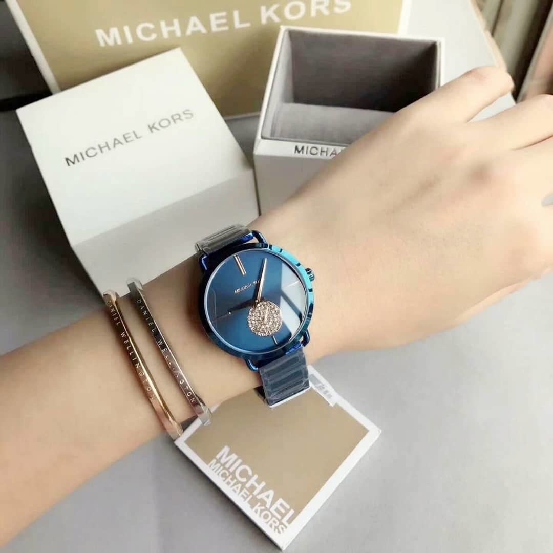 Đồng Hồ Michael Kors Portia |Nữ Giới |Mặt Đính Đá |Dây Kim Loại Xanh |Máy Pin (Quartz) |Size 37mm |donghogiatot.vn