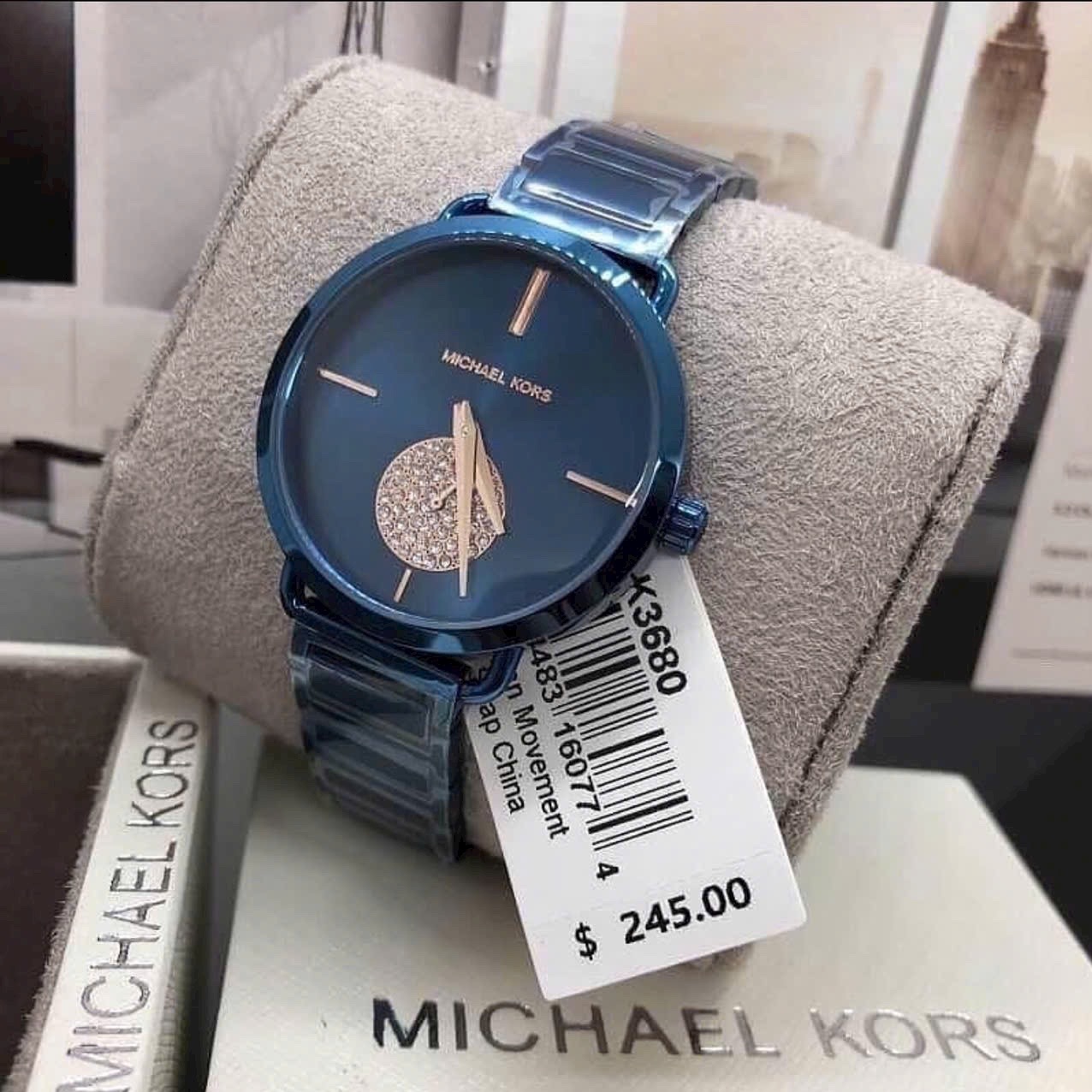 Đồng Hồ Michael Kors Portia |Nữ Giới |Mặt Đính Đá |Dây Kim Loại Xanh |Máy Pin (Quartz) |Size 37mm |donghogiatot.vn
