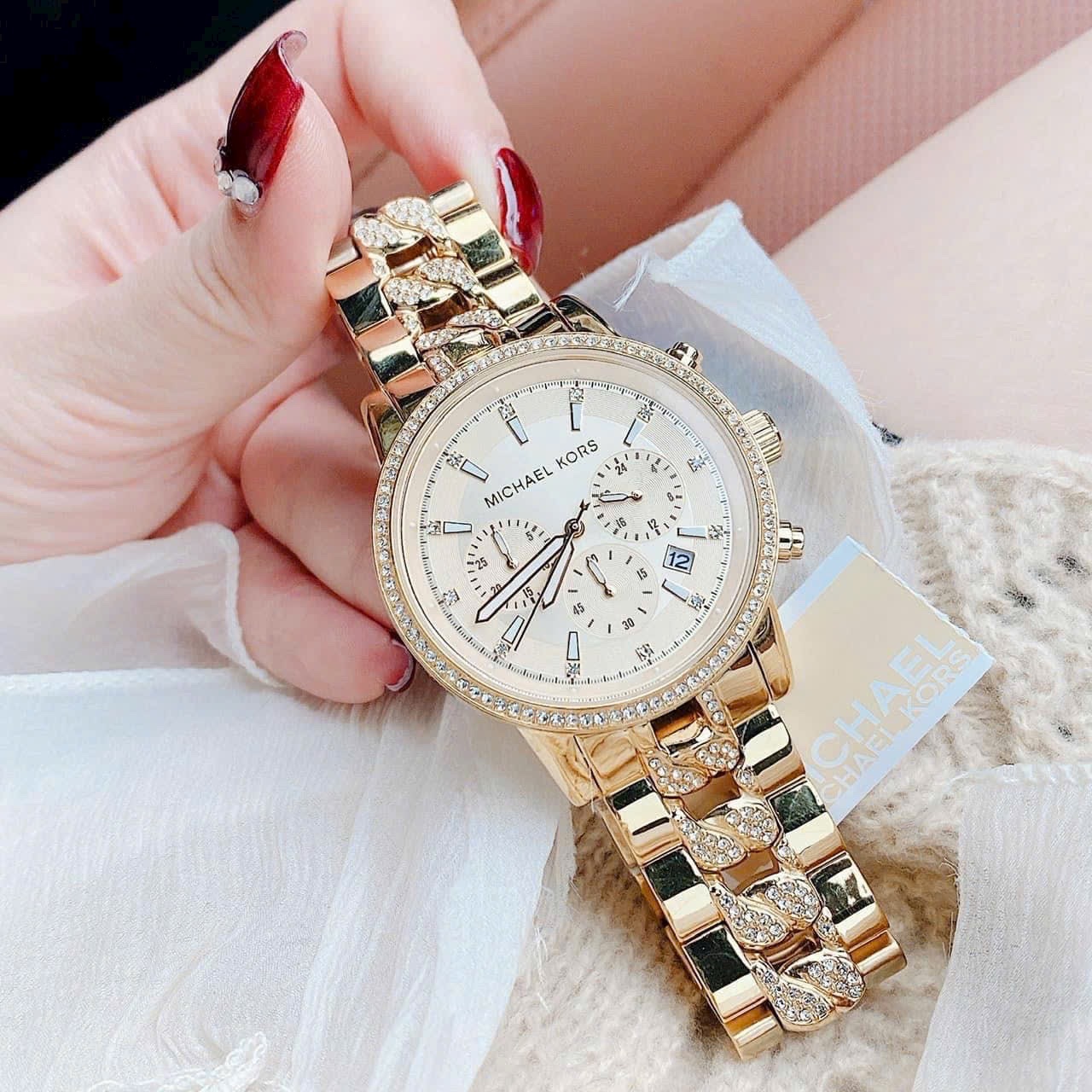 Đồng Hồ Michael Kors Ritz Chronograph |Nữ Giới |Vàng Gold |Dây Kim Loại |Máy Pin (Quartz) |Size 41mm |donghogiatot.vn