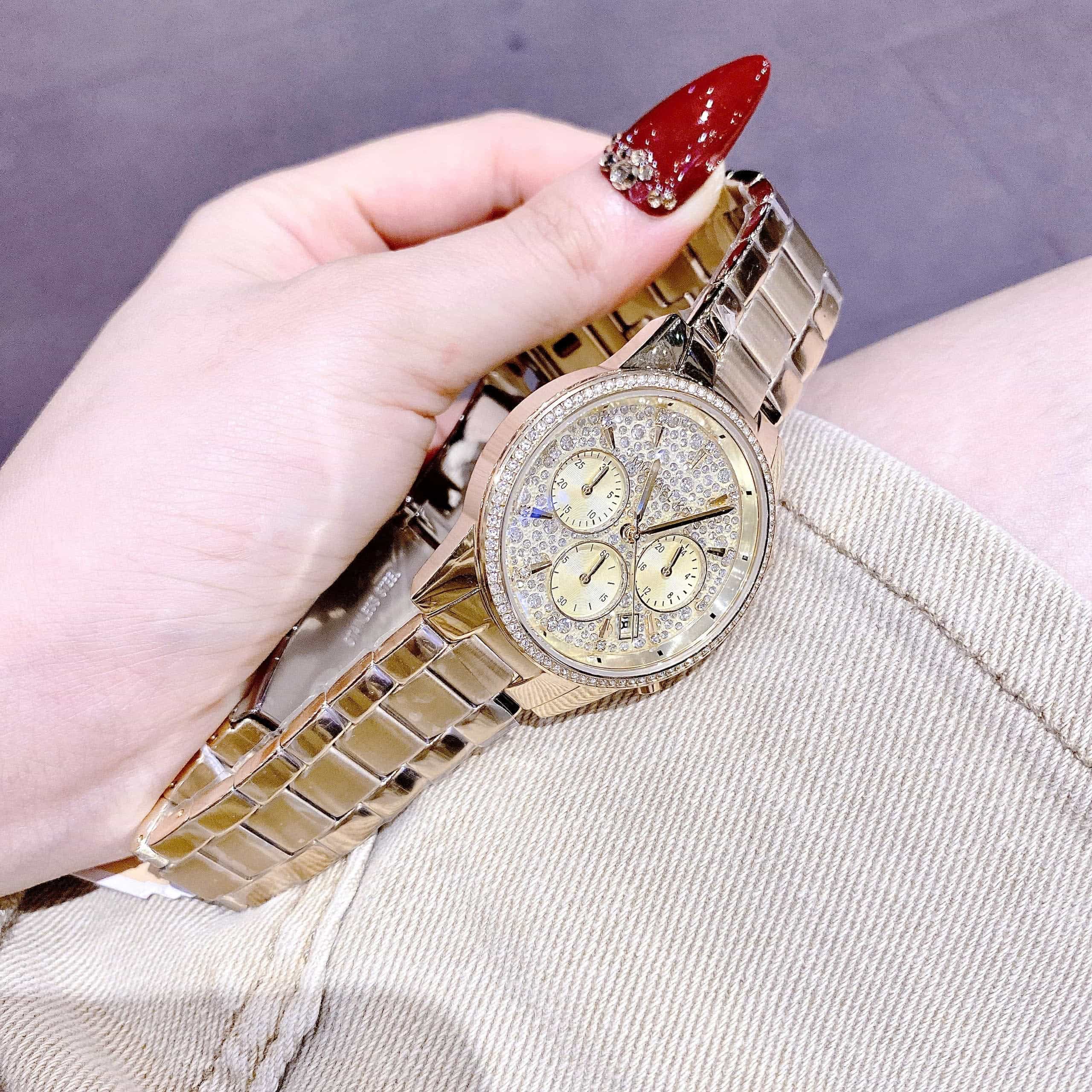 Đồng Hồ Michael Kors Ritz |Nữ Giới |6 Kim |Full Đá |Dây Kim Loại Vàng Gold |Máy Pin (Quartz) |Size 37mm |donghogiatot.vn