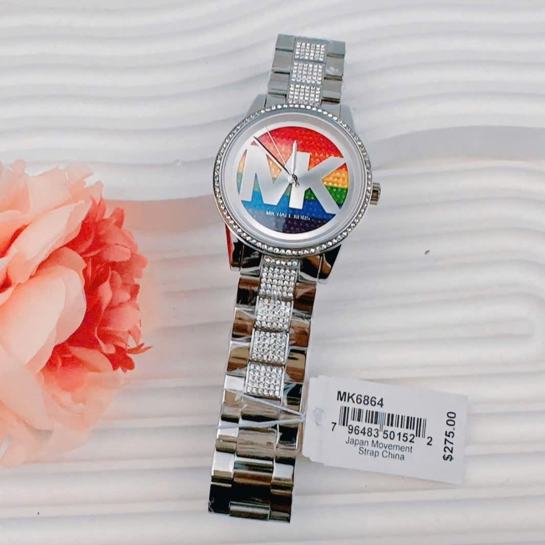 Đồng Hồ Michael Kors Ritz |Unisex |Rainbow |Đính Đá |Dây Kim Loại Silver |Máy Pin (Quartz) |Size 41mm |donghogiatot.vn