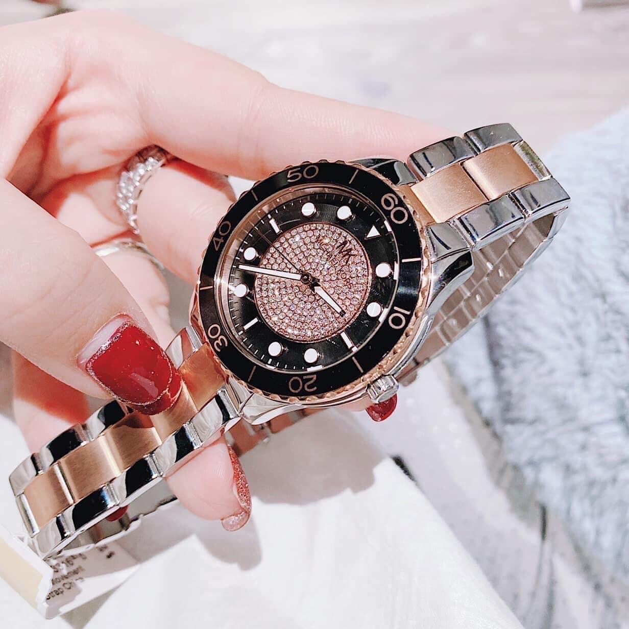 Đồng Hồ Michael Kors Runway |Nữ Giới |Mặt Đen |Dây Kim Loại Demi Rose Gold |Máy Pin (Quartz) |Size 40mm |donghogiatot.vn