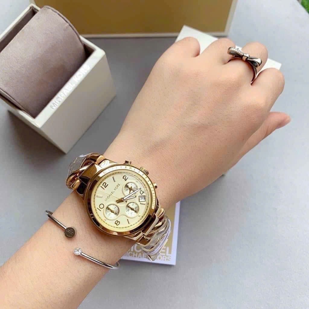Đồng Hồ Michael Kors Runway |Nữ Giới |Mặt Tròn Trắng |Dây Mắt Xích Vàng Gold |Máy Pin (Quartz) |Size 38mm |donghogiatot.vn