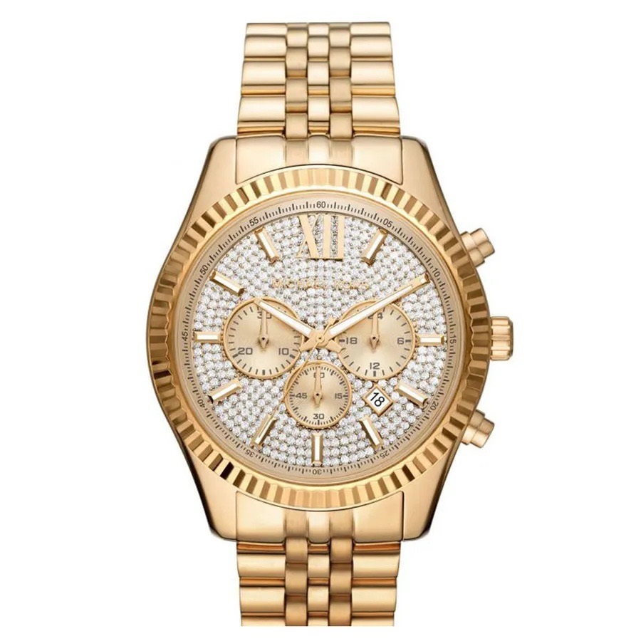 Đồng Hồ Michael Kors Lexington |Nam Giới |Mặt Full Đá |Dây Kim Loại Vàng Gold |Máy Pin (Quartz) |Size 44mm |donghogiatot.vn