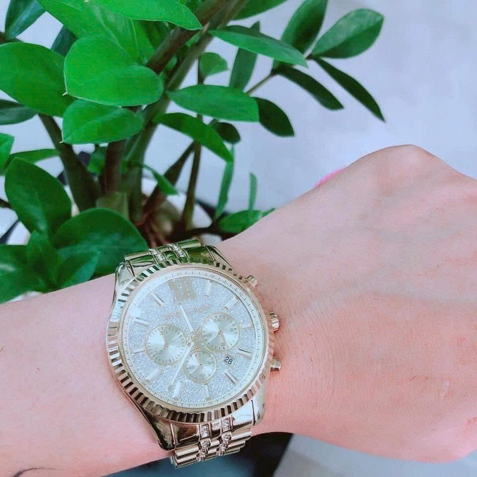 Đồng Hồ Michael Kors Lexington |Nam Giới |Mặt Full Đá |Dây Kim Loại Vàng Gold |Máy Pin (Quartz) |Size 44mm |donghogiatot.vn