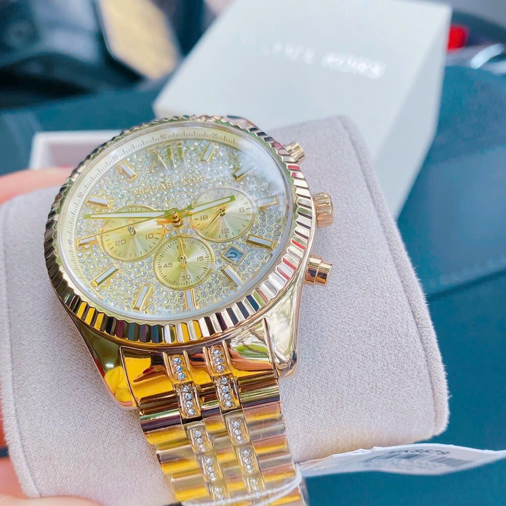 Đồng Hồ Michael Kors Lexington |Nam Giới |Mặt Full Đá |Dây Kim Loại Vàng Gold |Máy Pin (Quartz) |Size 44mm |donghogiatot.vn