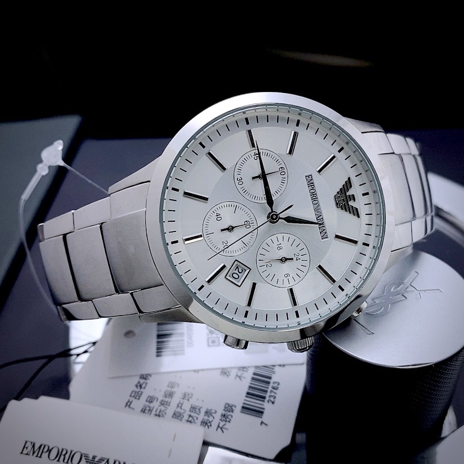 Đồng Hồ Emporio Armani Mặt Tròn Mặt Trắng |Nam Giới |Dây Kim Loại |Máy Pin (Quartz) |Size 42mm |Donghogiatot.vn