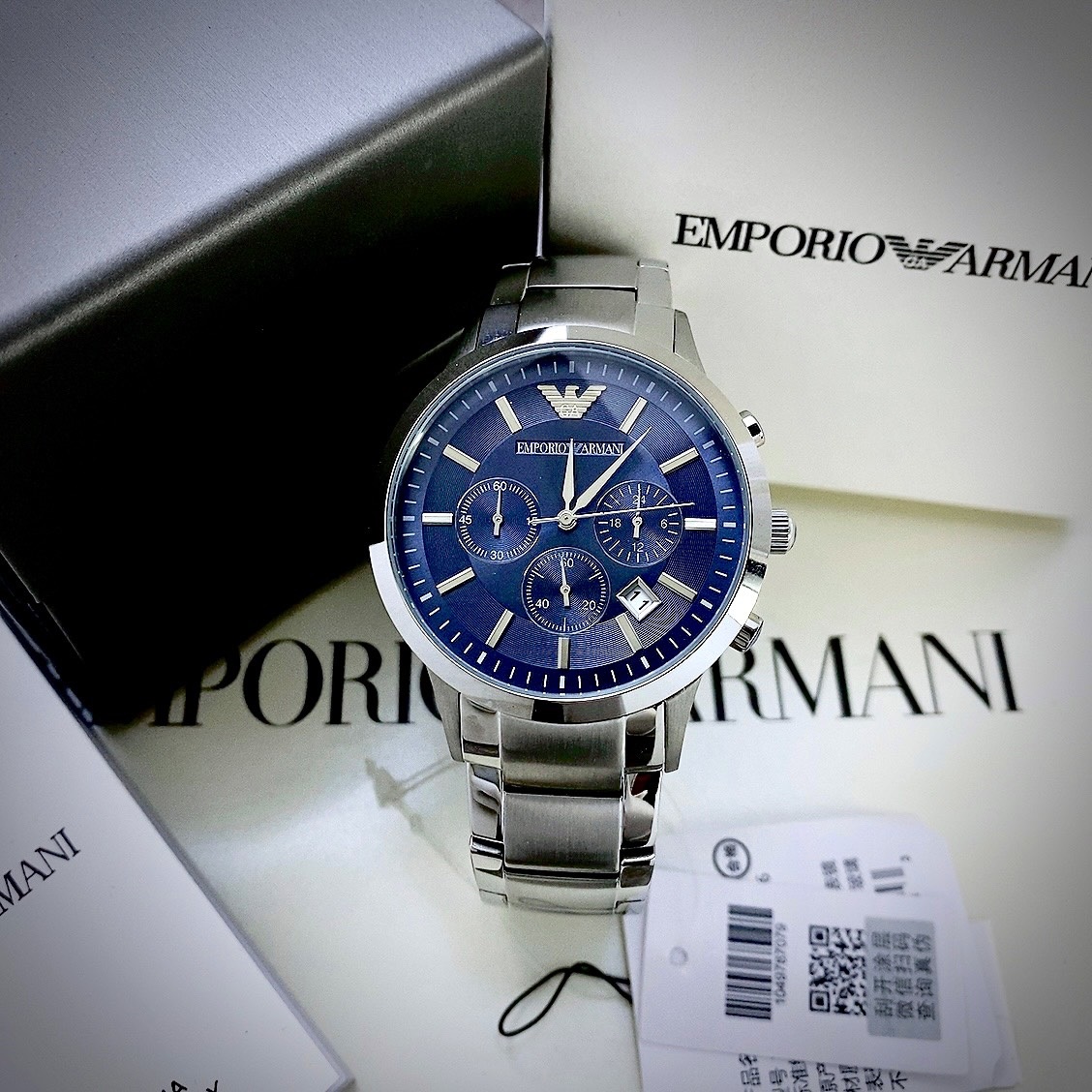 Đồng Hồ Emporio Armani Mặt Tròn Mặt Xanh |Nam Giới |Dây Kim Loại |Máy Pin (Quartz) |Size 42mm |Donghogiatot.vn
