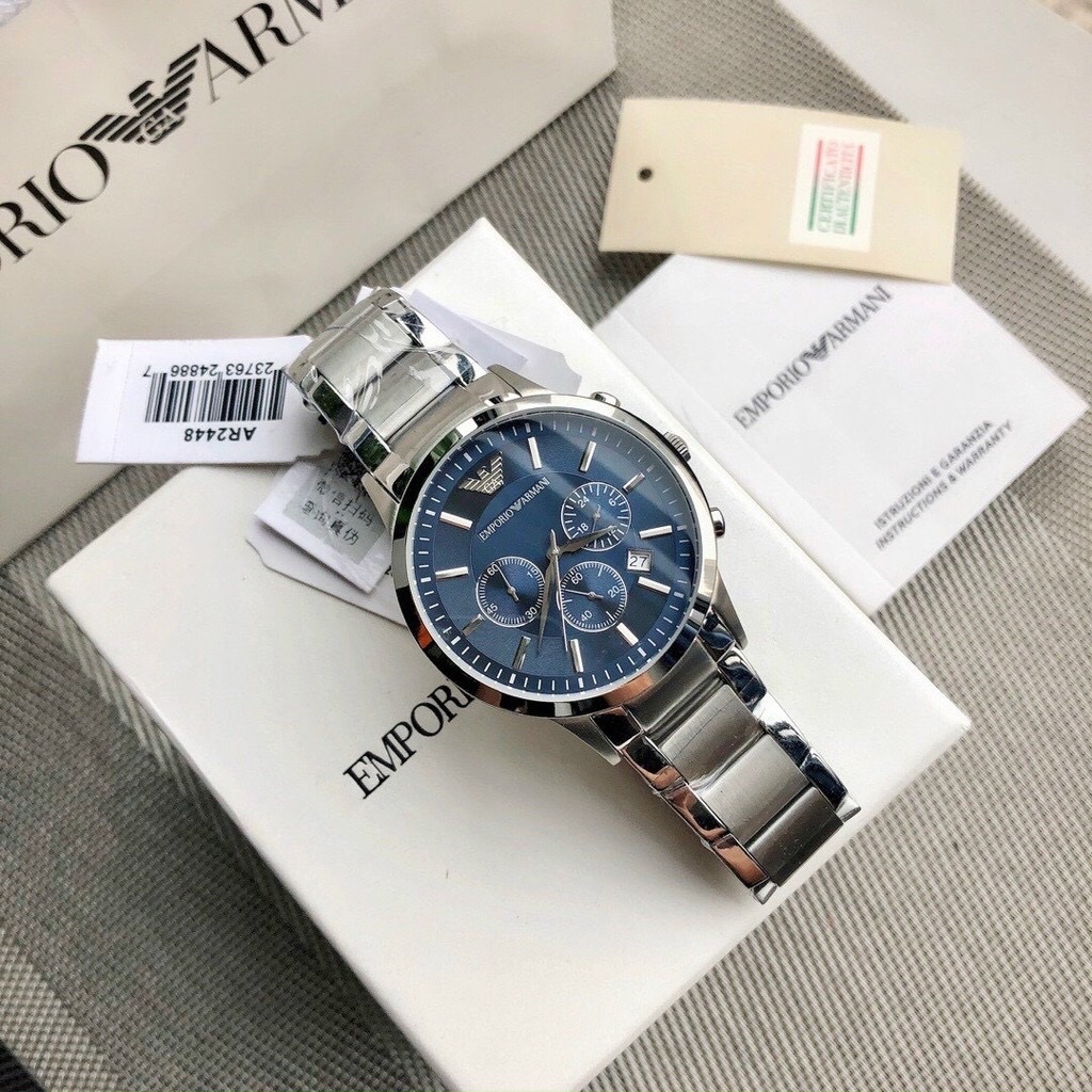 Đồng Hồ Emporio Armani Mặt Tròn Mặt Xanh |Nam Giới |Dây Kim Loại |Máy Pin (Quartz) |Size 42mm |Donghogiatot.vn