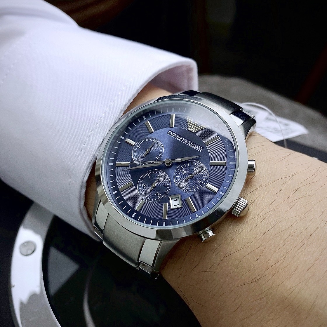 Đồng Hồ Emporio Armani Mặt Tròn Mặt Xanh |Nam Giới |Dây Kim Loại |Máy Pin (Quartz) |Size 42mm |Donghogiatot.vn