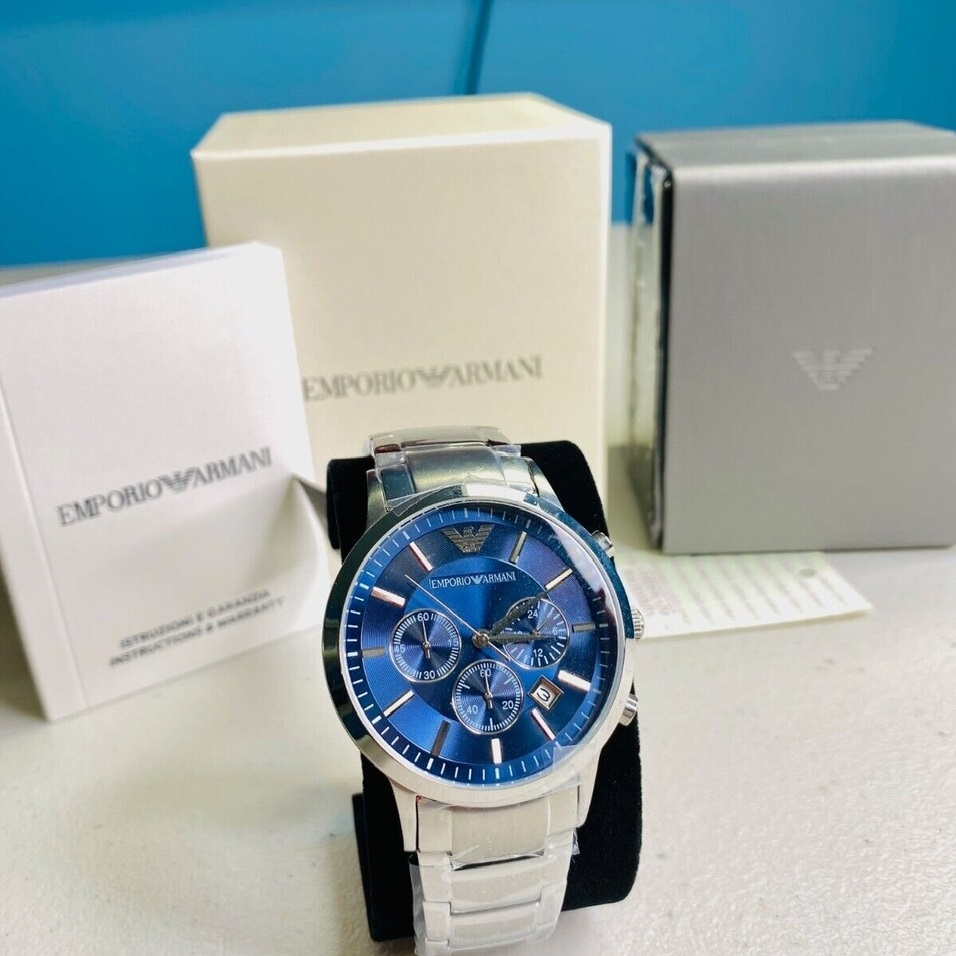 Đồng Hồ Emporio Armani Mặt Tròn Mặt Xanh |Nam Giới |Dây Kim Loại |Máy Pin (Quartz) |Size 42mm |Donghogiatot.vn