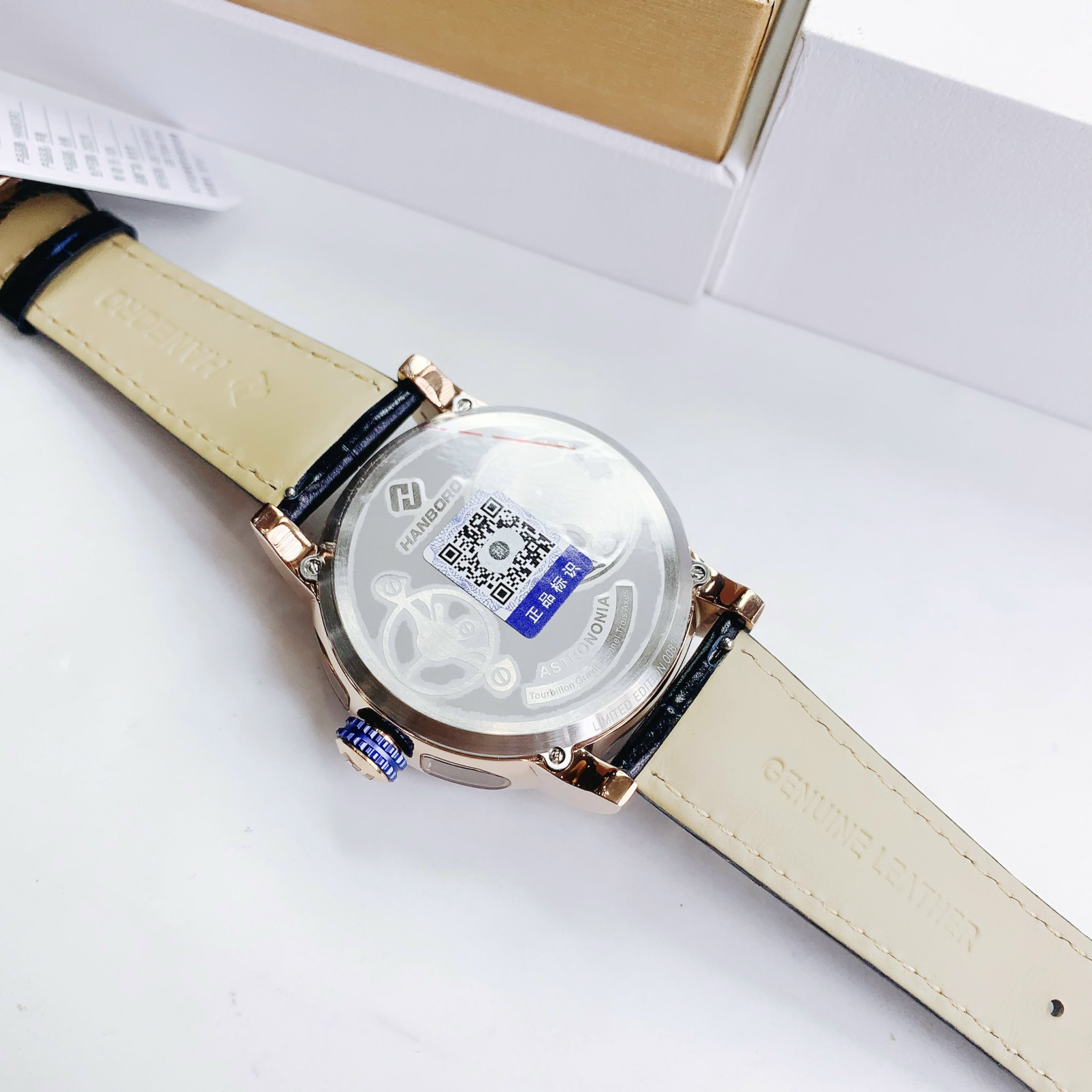 Đồng Hồ Hanboro Mặt Dải Thiên Hà |Rose Gold |Nam Giới |Dây Da |Máy Lộ Cơ (Automatic) |Size 45mm |Donghogiatot.vn
