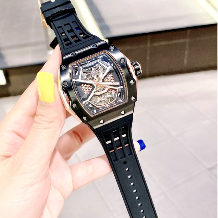 Đồng Hồ Hanboro Hở 2 Van Tim |Nam Giới |Mặt Oval |Full Đen |Máy Cơ (Automatic) |Size Lớn 43x50mm |Donghogiatot.vn