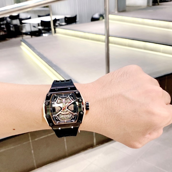 Đồng Hồ Hanboro Hở 2 Van Tim |Nam Giới |Mặt Oval |Full Đen |Máy Cơ (Automatic) |Size Lớn 43x50mm |Donghogiatot.vn