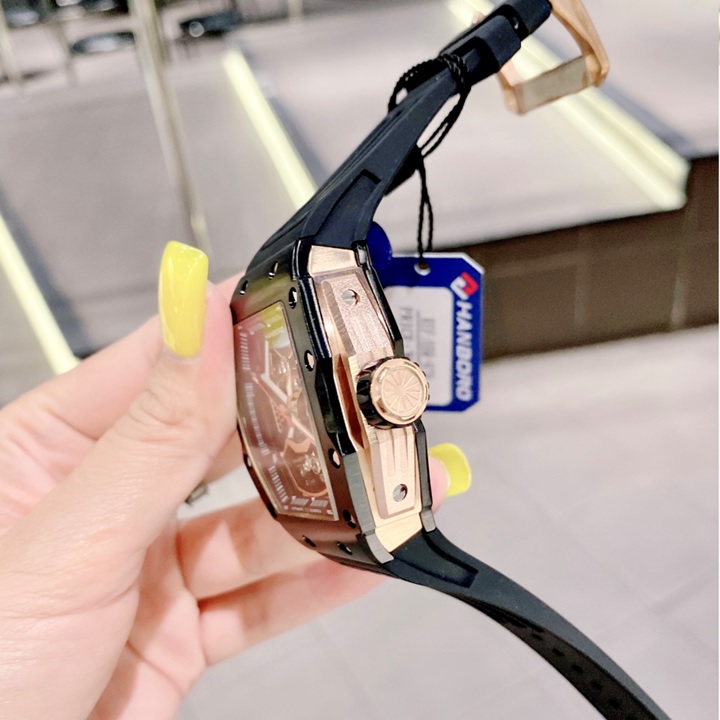 Đồng Hồ Hanboro Hở 2 Van Tim |Nam Giới |Mặt Oval |Full Đen |Máy Cơ (Automatic) |Size Lớn 43x50mm |Donghogiatot.vn