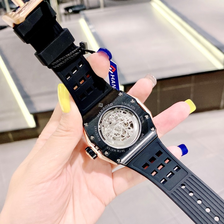 Đồng Hồ Hanboro Hở 2 Van Tim |Nam Giới |Mặt Oval |Full Đen |Máy Cơ (Automatic) |Size Lớn 43x50mm |Donghogiatot.vn