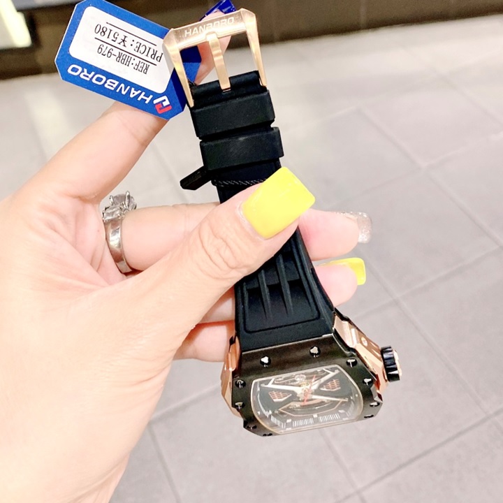 Đồng Hồ Hanboro Hở 2 Van Tim |Nam Giới |Mặt Oval |Full Đen |Máy Cơ (Automatic) |Size Lớn 43x50mm |Donghogiatot.vn